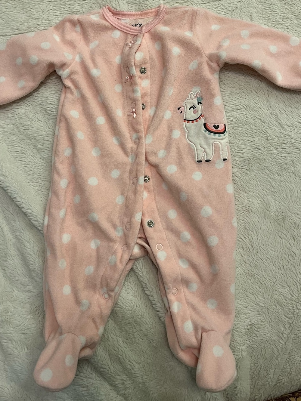 Carter's Light Pink Polka Dot Llama Fleece Footie